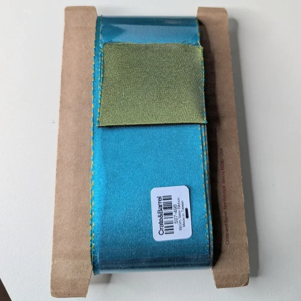 Crate&Barrel Teal & Green 2 Inch Wide Satin Ribbon 2 Count